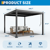 10x12 FT Louvered Pergola, Outdoor Pergola With Adjustable Louvered Roof, Large Patio Aluminum Pergolas for Deck Garden Backyard Reljofum