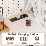 Unikito 71" Tall Kitchen Pantry Storage Cabinet with LED Light & Outlet, 63" Wide Kitchen Hutch Cabinet with Large Countertop, DIY Pegboard and Drawers, Farmhouse Food Pantry for Living Room, White Unikito