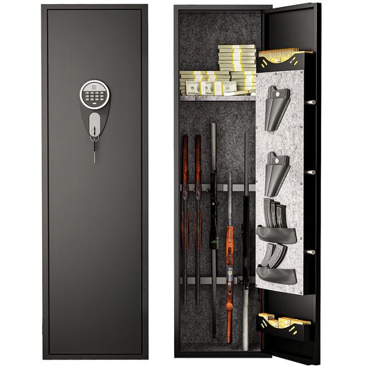 Welfiya 6-8 Gun Safes,Biometric Gun Safe for Pistols with Quick Access,57" Fireproof Cabinet with Adjustable Rack for Home Rifle and Shotguns,Fingerprint/Digital Keypad Lock,Black