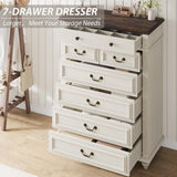 Jocoevol Farmhouse Dresser for Bedroom 7 Drawer Dresser with Deep Drawers, Tall White Big Large Wooden Chest of Drawers for Living Room, Hallway, Entryway (White, 7 Drawer) Jocoevol