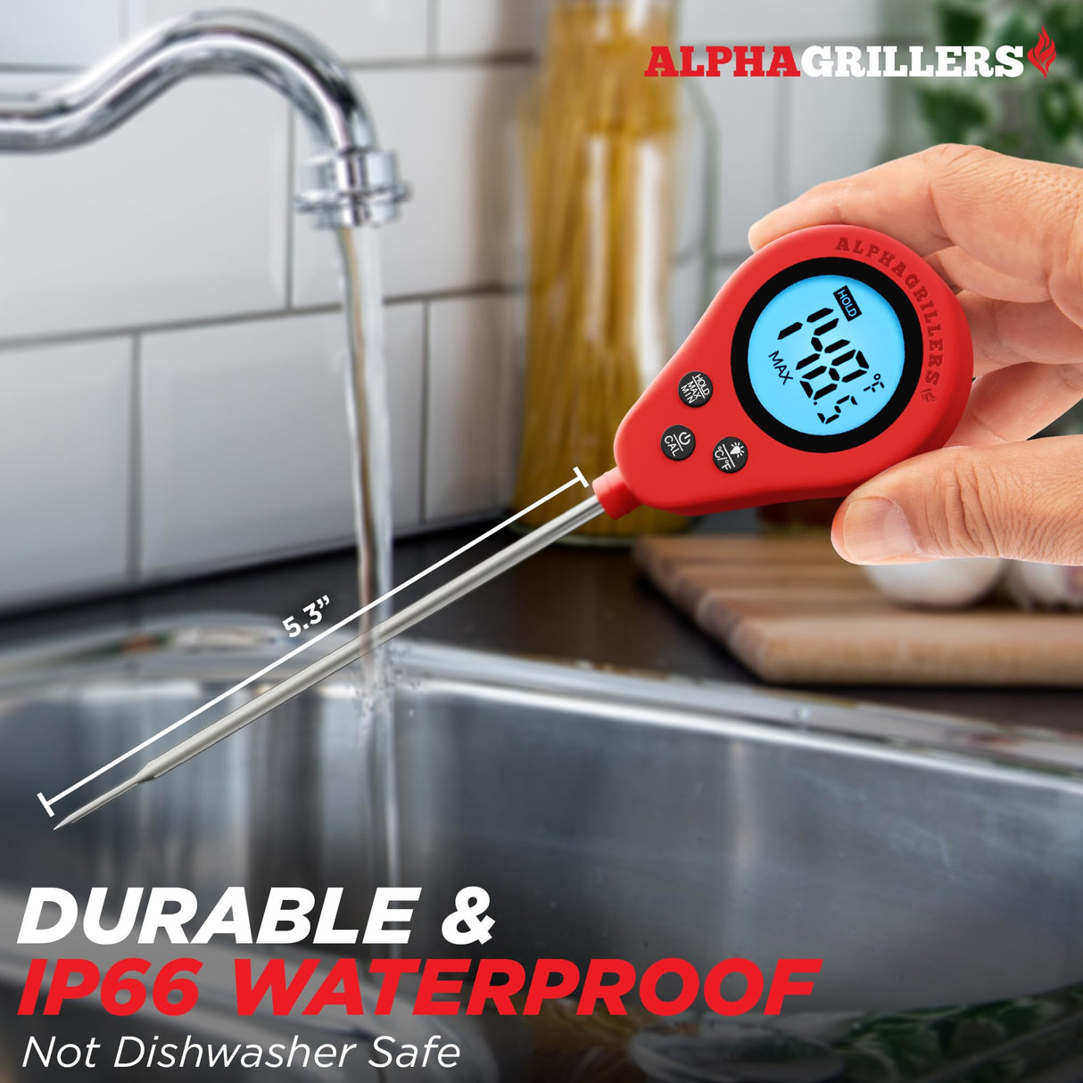 Alpha Grillers Instant Read Meat Thermometer Digital Food Thermometer for Cooking Grilling Bread Baking Liquids and Air Fryer with Temperature Guide, Long Probe and Large Backlit Display Alpha Grillers