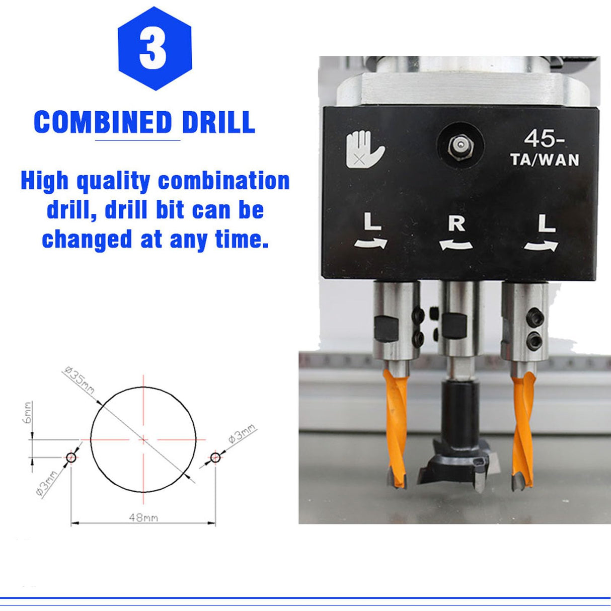 WYDDDARY Pneumatic Hinge Boring Insertion Machine Hinge Drilling and Boring Machine Woodworking Drilling for Cabinet and Furniture Single Head(45-9.5) 110V 1500W 2880RPM 0-50mm Depth WYDDDARY