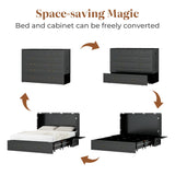 Tafeumob Murphy Bed Queen Size: Wood Murphy Bed Cabinet with Drawer Space-Saving with Golden Handle & Charging Station for Bedroom, Multipurpose Area, Guest Room, Apartment Black (Without Mattress) Tafeumob
