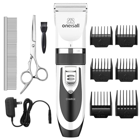 oneisall Dog Clipper Low Noise, Dog Grooming Kit with Rechargeable, Dog Shaver Cordless Electric Quiet Hair Clipper Set for Dog Cats Pets（White） oneisall