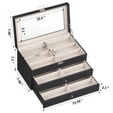 habgp Sunglasses Organizer with 18 Slots, 3-Layer Multiple Eyeglasses Eyewear Storage Glasses Holder Leather Box Display Case for Women Men - Black habgp