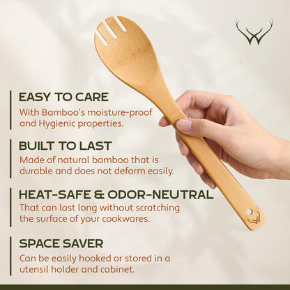 Woodlands-USA Wooden Spoons for Cooking - 6-Piece Wooden Kitchen Utensil Set - Natural Material Bamboo Spatula & wooden cooking utensils - Wooden Spatulas & Wooden Spoons Cooking Tools Set