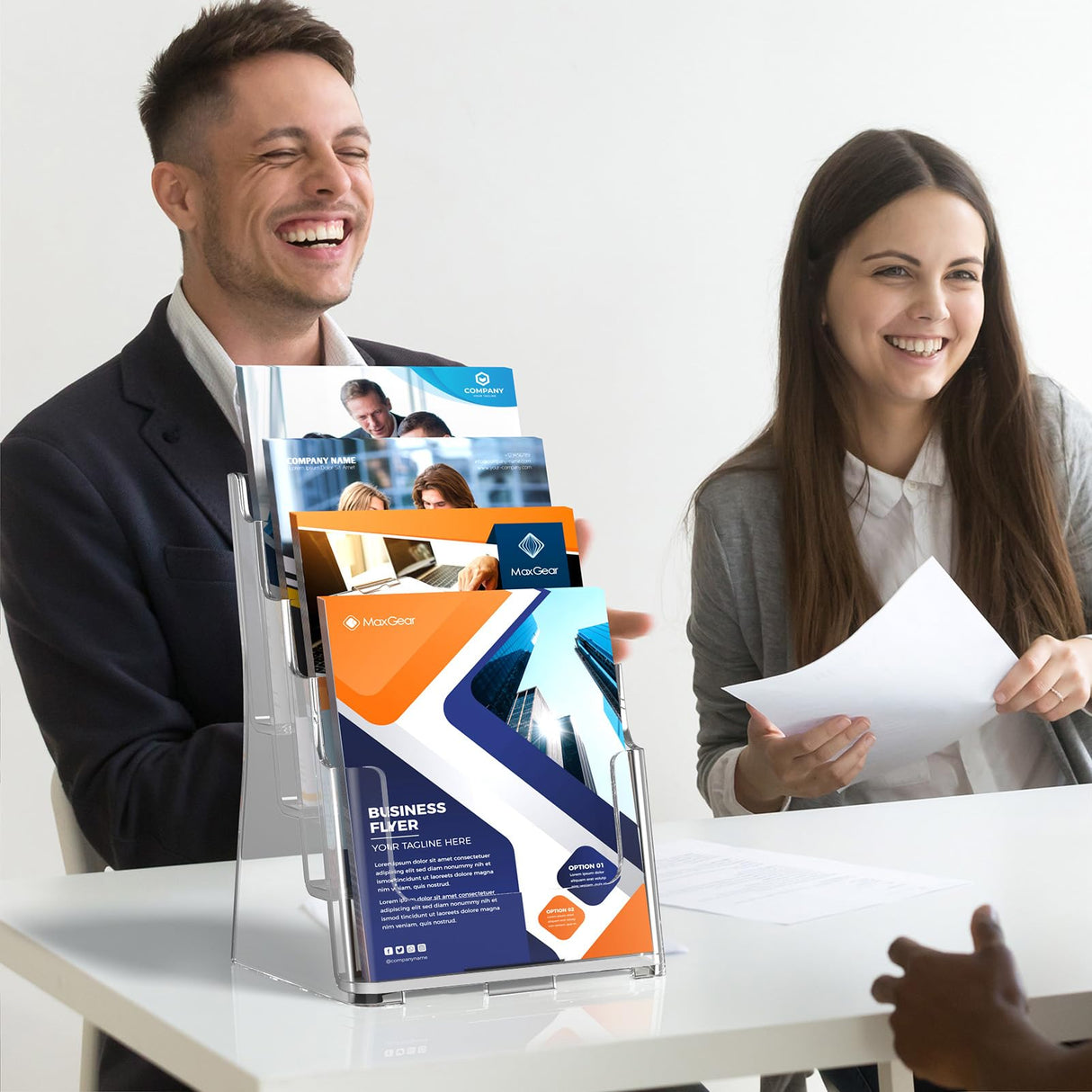 MaxGear Acrylic Brochure Holder 8.5 x 11 inch, 4 Tier Clear Literature Organizer Magazine Stand Display with Removable Divider for 4 x 9 inch Brochures, Pamphlet, Wall Mount or Countertop, 1 Pack MaxGear