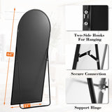 DUMOS Arched Full Length Mirror with Stand 64"x21" Floor Standing Aluminum Frame for Bedroom Body Hanging Leaning Modern Simple Home Decor Shatter-proorf Nano Glass Wall Living Room Cloakroom Black DUMOS