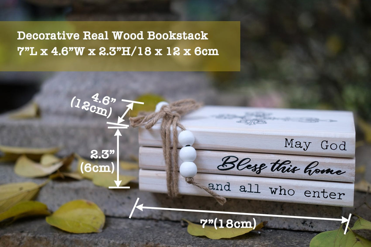 LIVDUCOT Rustic Decorative Coffee Table Books for Home, Wood Book Stack Decor Set of 3, Farmhouse Mantel Decor, Christian Gifts (May God Bless This Home And All Who Enter) LIVDUCOT