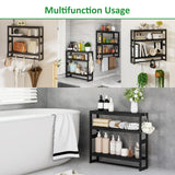 RRX Bathroom Shelf Storage Organizer, Bathroom Shelf 3-Tier Adjustable Layer Bamboo Organizer with Bar, Hanging, Freestanding Over Toilet Utility Shelves, Black RRX
