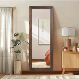 ABSWHLM Full Length Mirror 65"x24" Solid Wood Frame Floor Large Mirror for Living Room, Bedroom Hanging or Leaning Wall-Mounted, Brown ABSWHLM