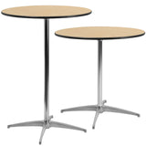 Flash Furniture Lars 30'' Round Wood Cocktail Table with 30'' and 42'' Columns, Adjustable Wood Bar Height Table for Events or Home Use, Natural Flash Furniture