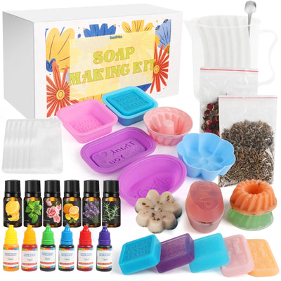 Dewiitine DIY Soap Making Kit, Soap Kit with Soap Mold Melt and Pour Soap Base Fragrances Dried Flowers Glitter Soap Colorant DIY Craft Kit for Adults Beginners