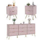 Anbuy 9 Drawer Dresser and Night stand Sets for Bedroom, Two Drawers Nightstand Set of 2 & 9 Drawer Dresser Combo 3 Pieces (Pink) Anbuy