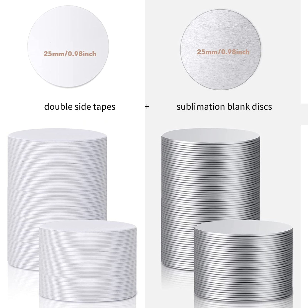 Sublimation Blank Aluminum Stickers Set Round Blank Bezel Pendant Tray Aluminum Sheet, Includes Sublimation Blank Discs and Double Side Tapes for Personalized Photo Jewelry Making DIY (100 Pieces) Ferraycle