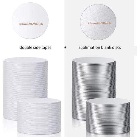 Sublimation Blank Aluminum Stickers Set Round Blank Bezel Pendant Tray Aluminum Sheet, Includes Sublimation Blank Discs and Double Side Tapes for Personalized Photo Jewelry Making DIY (50 Pieces) Ferraycle