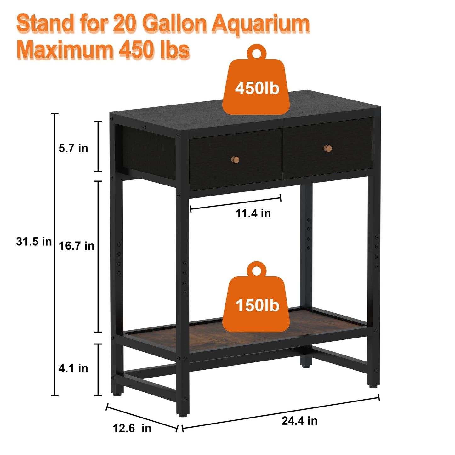 5-20 Gallon Fish Tank Stand with Comes with 2 Storage Boxes, 3 Tiers Heavy Duty Metal Aquarium Stand, Breeder Tank Turtle Reptile Terrariums Stand Rack,Wood