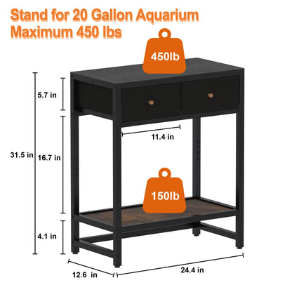 5-20 Gallon Fish Tank Stand with Comes with 2 Storage Boxes, 3 Tiers Heavy Duty Metal Aquarium Stand, Breeder Tank Turtle Reptile Terrariums Stand Rack,Wood