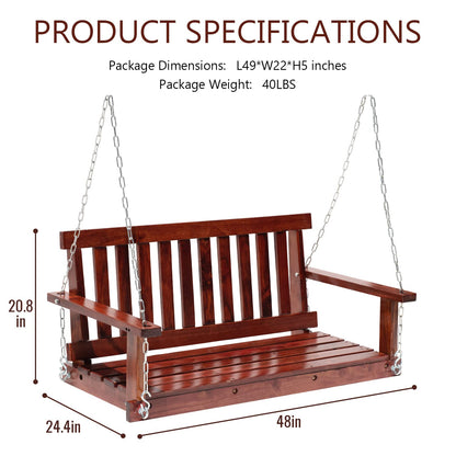 Outdoor Wooden Porch Swings 4Ft/48in Outdoor Swings Heavy Duty 800lb Weight Capacity Swing Bench for Adults with Hanging Chains and Fixing Screw for Garden and Backyard,Brown - WoodArtSupply