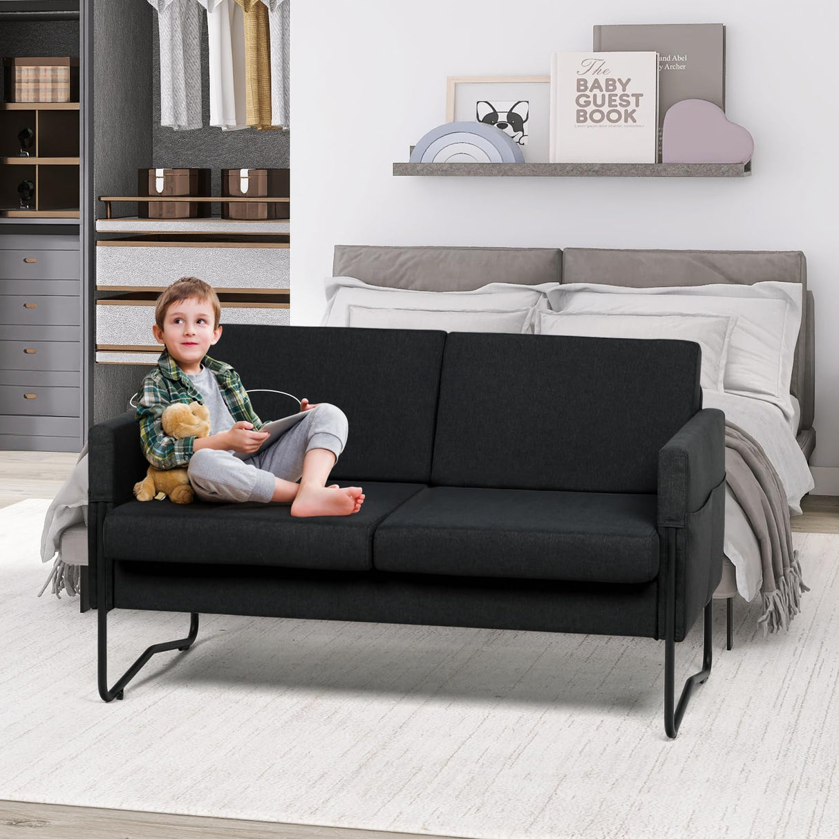 STHOUYN 51” Small Loveseat Sofa for Small Spaces, Comfy Black Couch with 2 USB Ports, Modern 2 Person Loveseats for Living Room Bedroom, Mini Teen Office Couch (Black) STHOUYN