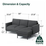 ZINUS Logan Reversible Sectional Chaise, L-Shaped Sofa, Green Tea Infused Foam Cushions, Tool-Free, Easy Assembly, Dark Grey ZINUS