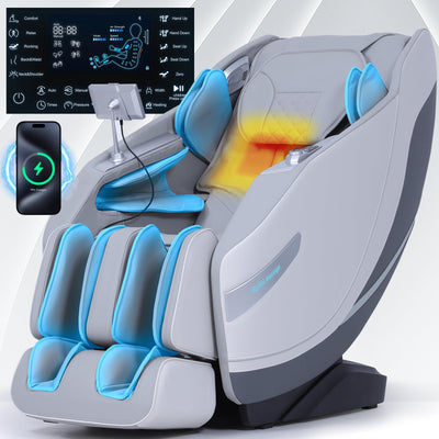 Stylish Massage Chair Full Body Zero Gravity Massage Chair Rocking Sleep Mode SL 3D Yoga Stretch Massage with Heat Wireless Phone Charge Upgraded Calf +11cm 12+ Modes Screen Touch Large Size White G
