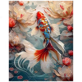 Nature Art Paint by Numbers Kit for Adults - DIY Koi Fish and Lotus Flowers Painting on Canvas 16x20 Inches, Acrylic Paint Set, Suitable for Beginners, Peaceful Art for Home Decoration/Gifts TAOPAOLAB