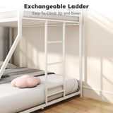 Zevemomo Twin Over Full Bunk Bed, Metal Low Profile Bunkbeds with Full-Length Guardrail and Ladder, Space Saving, No Boxing Spring Needed, White Zevemomo