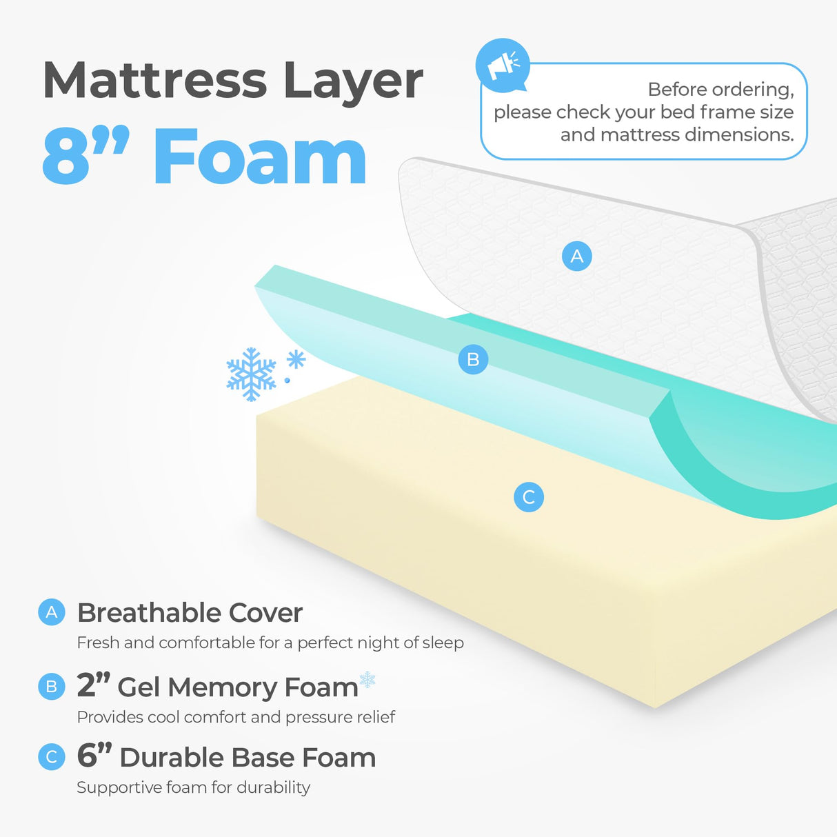 NEO SLEEP 8 Inch Queen Cooling Gel Memory Foam Mattress Medium Firm CertiPUR-US Certified Mattress in a Box Enhanced Pressure Relief Removable Soft Cover No Fiberglass (Queen, 8 in) NEO SLEEP