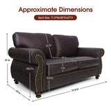 Couchus Mid-Century Vintage Sofa Couches with Rivet Design,loveseat Sofa,Removable Sofa Cover Upholstered Cushions and Solid Wood Frame (Brown, Loveseat) Couchus