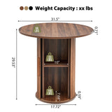 31.5" Round Dining Table for 2-4, Modern Farmhouse Kitchen Table with 2-Tier Storage Shelf, Small Wooden Circle Dining Tables with Fluted Base for Home Dining Room Living Room (Walnut) weselon