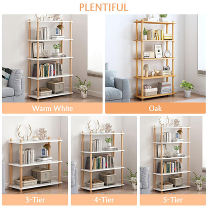 IOTXY Modern 5-Tier Oak Wooden Bookshelf Storage Rack - WoodArtSupply