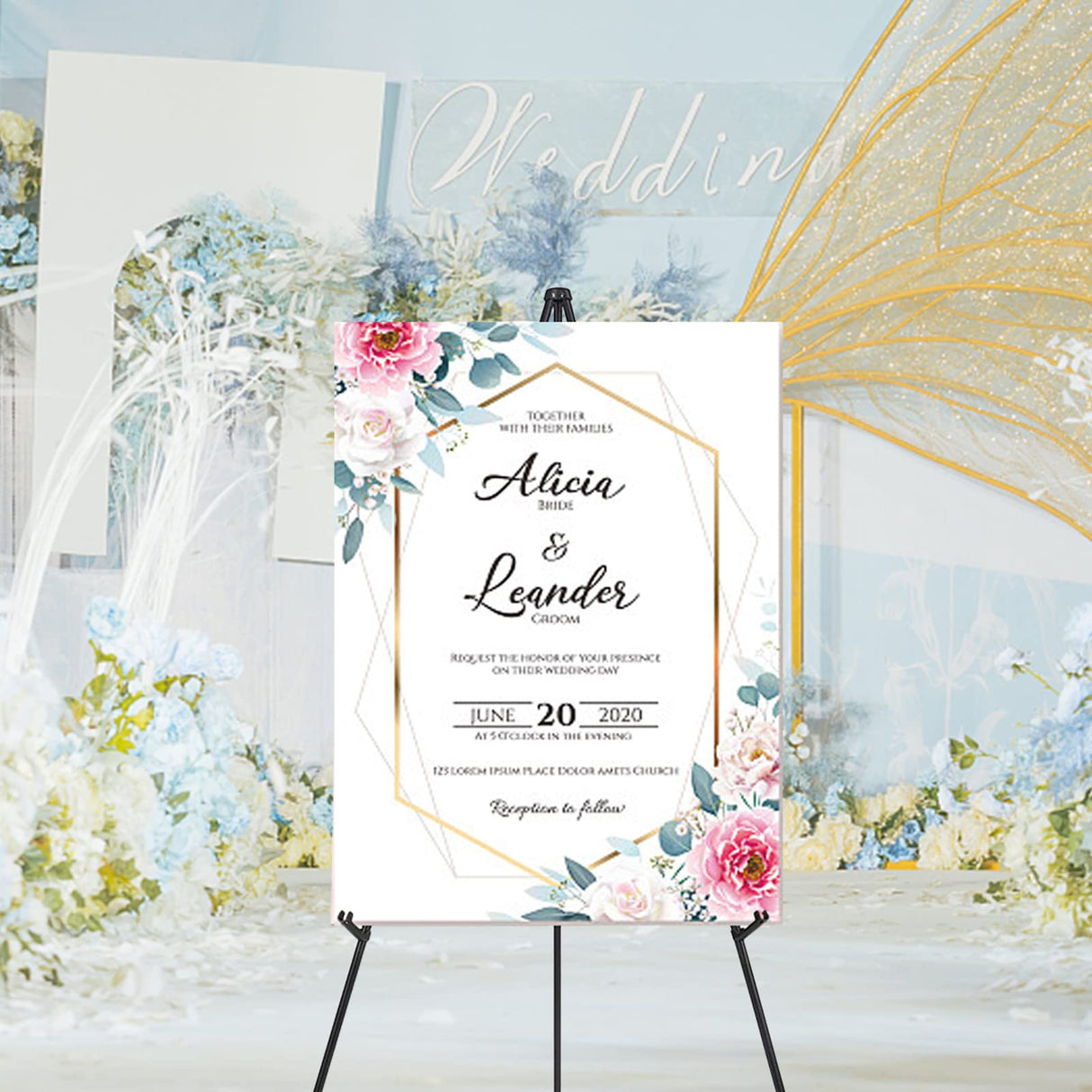 Thickened Easel Stand for Wedding Sign & Poster 63'' Portable Easels for Display Black Art Easel for Floor Adjustable Metal Easel Stand,Quick Set-Up Tripod Stand, Presentations,Signs,Posters (Black) Xlong