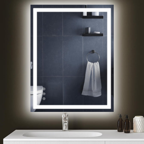 YOLEO 20x28 LED Bathroom Mirror, 28x20 Led Mirror for Bathroom with Front and Backlit, Lighted Bathroom Vanity Mirror for Wall, Anti-Fog, Dimmable, Memory Function, 3 Colors, Horizontal/Vertical YOLEO
