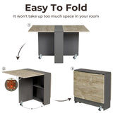 Tiptiper Folding Dining Table with 2 Storage Racks, Drop Leaf, 6 Wheels, Multifunction Expandable Table for Kitchen, Bedroom, Living Room Tiptiper