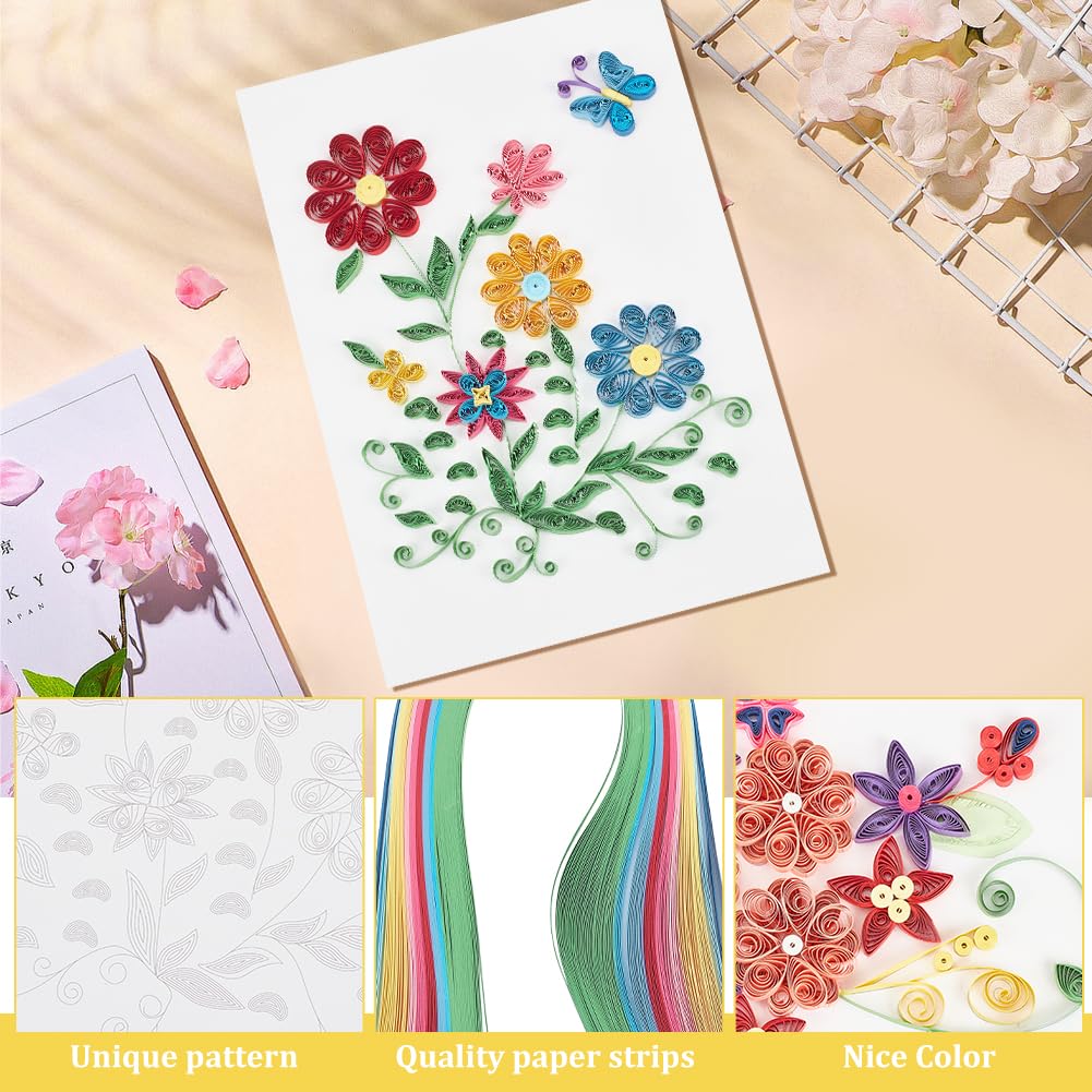 WEBEEDY Quilling Kit Flowers Paper Quilling Kit for Adults Beginner DIY Craft Quilling Paper Strips Filigree Painting Kit with Quilling Tools Handmade Home Room Wall Art Decor Creative Gift WEBEEDY