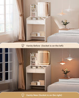 LIVELYGLOW Small Vanity Desk Set with Square Mirror and Light- Vanity Desk with Drawer- White LIVELYGLOW
