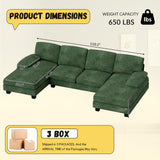 JUMMICO Sectional Couches for Living Room, U Shaped Couch with Chenille Fabric, 4 Seat Modern Sofa with Removable Pillows for Apartment and Small Space (Fabric, Green) JUMMICO