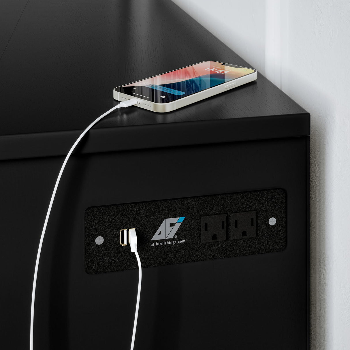 AFI, Marion Queen Wood Murphy Bed Chest with 6" Mattress, Storage Drawer, & Built-in Charger, Black AFI