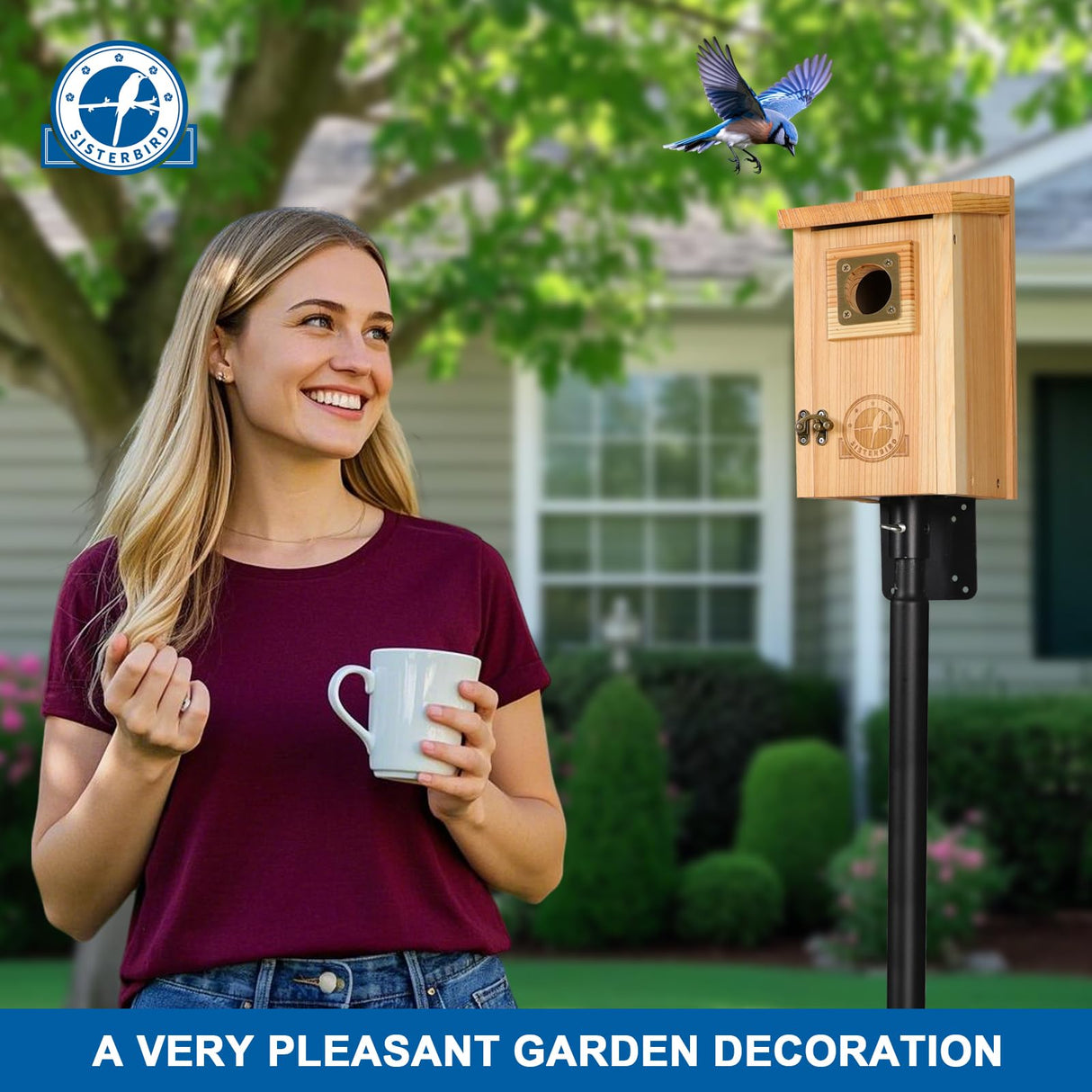 SISTERBIRD 2 Pack Bird Houses for Outside Clearance with Copper Guard, Cedar Bird House Outdoor, Bluebird Finch Swallow Wren Chickadee Assembly Required SISTERBIRD