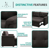 Naomi Home Jenny Tufted Sectional Sofa Sleeper with Storage Chaise, Pull-Out Couch with Storage, Sectional Sofa Bed, L-Shaped Reversible Sleeper Sofa with Storage, Dark Brown, Velvet Naomi Home