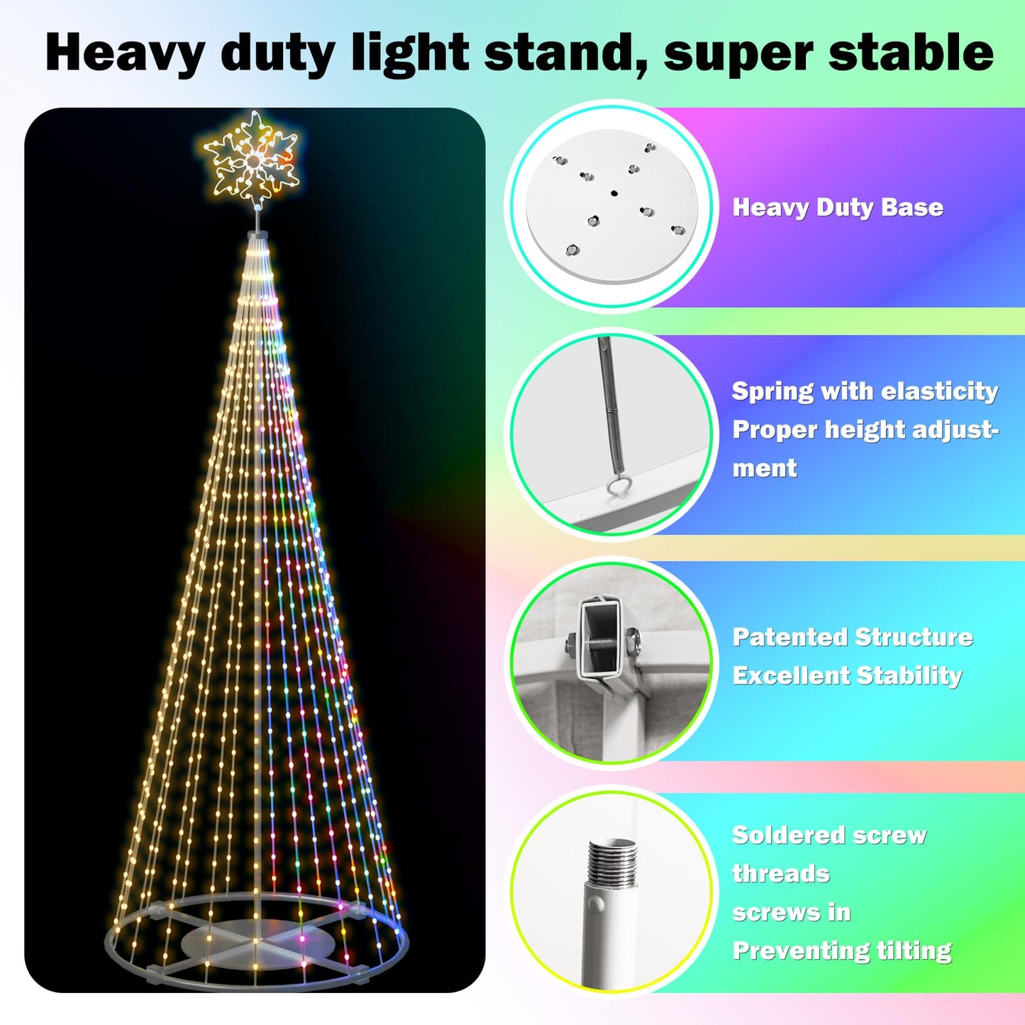 Mengstart Outdoor Lighting Christmas Tree Lights, 12FT Smart LED Outside Flag Pole Christmas Tree Light Show with 648 Lights for Yard APP & Remote Musical Control Xmas Tree, Arbol de Navidac