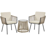 Yaheetech 3-Piece Patio Furniture Set, Outdoor PE Rattan Wicker Bistro Set w/ 2 Chairs & Tempered Glass Top Table & Cushions, for Poolside/Porch/Garden/Yard Yaheetech