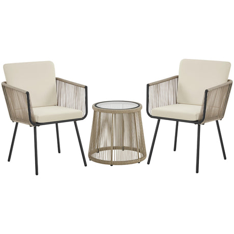 Yaheetech 3-Piece Patio Furniture Set, Outdoor PE Rattan Wicker Bistro Set w/ 2 Chairs & Tempered Glass Top Table & Cushions, for Poolside/Porch/Garden/Yard Yaheetech