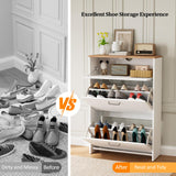 VINGLI Shoe Cabinet Storage for Entryway Slim, Narrow Shoe Cabinet for Front Door Entrance,Entryway Modern White Wood Shoes Rack Organizer for Closet,Freestanding Rack with 2 Flip &1Drop-Down Drawers VINGLI