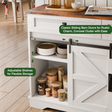 PLYFOU 55" Farmhouse Buffet Cabinet, Kitchen Sideboard with Sliding Barn Doors and 4 Drawers, Rustic Wood Storage Cabinet with Adjustable Shelves, 35'' Tall Coffee Bar Table for Dining Room, White PLYFOU