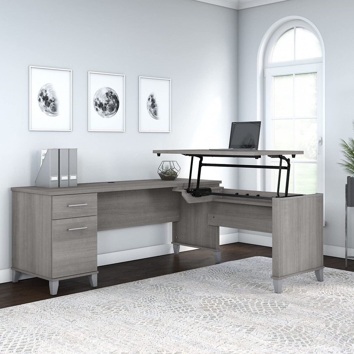 Bush Furniture Somerset 72W 3 Position Sit to Stand L Shaped Desk in Platinum Gray Bush Business Furniture