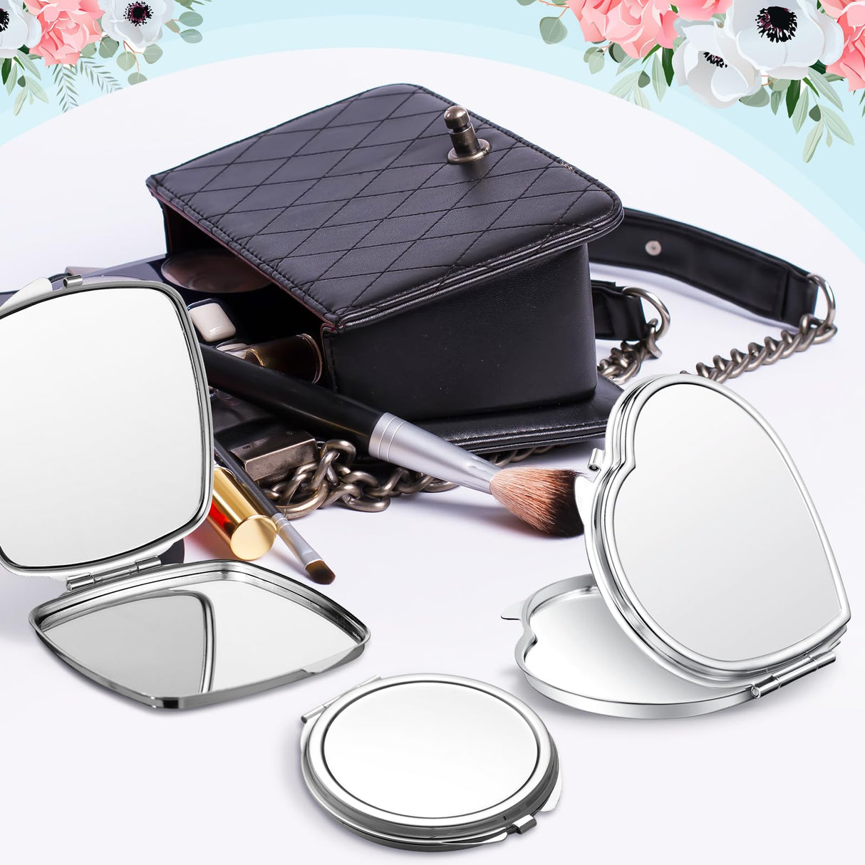 Jetec 18 Pcs Sublimation Blanks Products Small Compact Mirror Bulk Heat Transfer Folding Pocket Makeup Mirror Heart Round Square Double Sided Handheld Sublimation Mirror for Women Gift Purse Travel Jetec