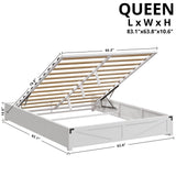 LIKIMIO Platform Queen Size Bed Frame, Farmhouse Bed Frames with Lift Up Storage, Wooden Slats, Sturdy and No Noise, Easy Assembly, White LIKIMIO