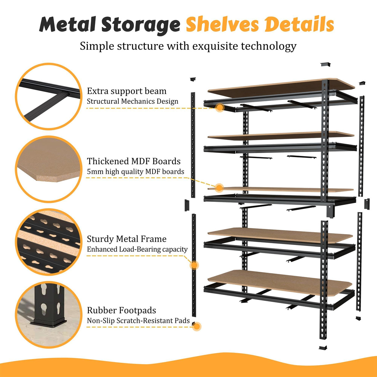 MUPATER 48" W x 24" D x 72" H Metal Storage Shelves, 5 Tier Shelves and Adjustable Shelves, Garage Shelving Unit, Standing Utility Shelf Racks for Pantry Warehouse Kitchen MUPATER